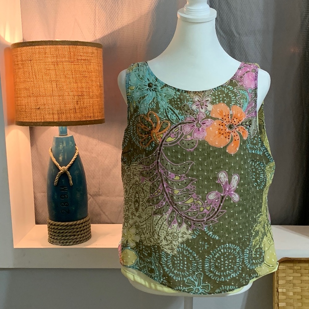Nancy Bolen City Girl Beaded Tank Top Sz L
